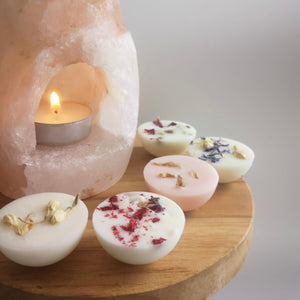 wax melt sample in white paper packaging