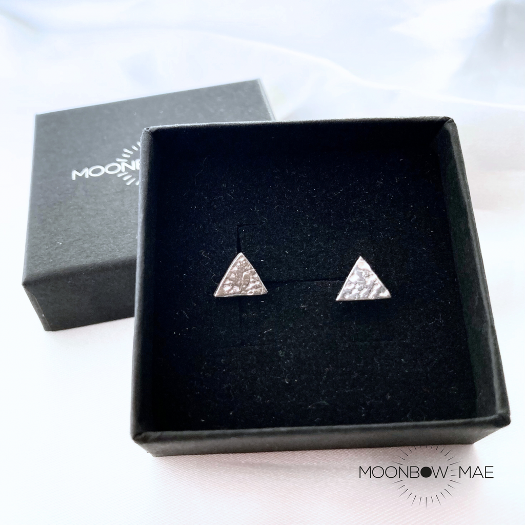 Moonbow Mae Silver Triangle Stud Earrings