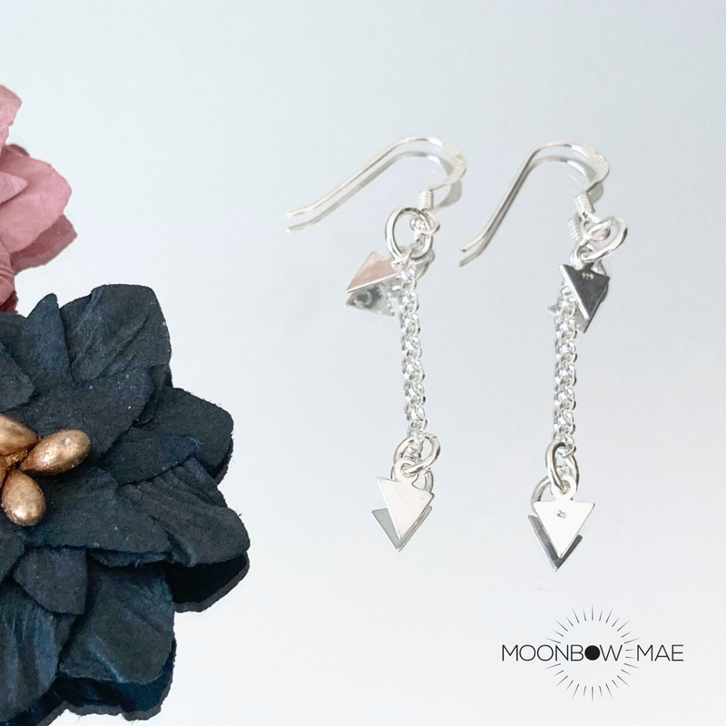 Moonbow Mae 925 Silver Triangle Dangly Earrings