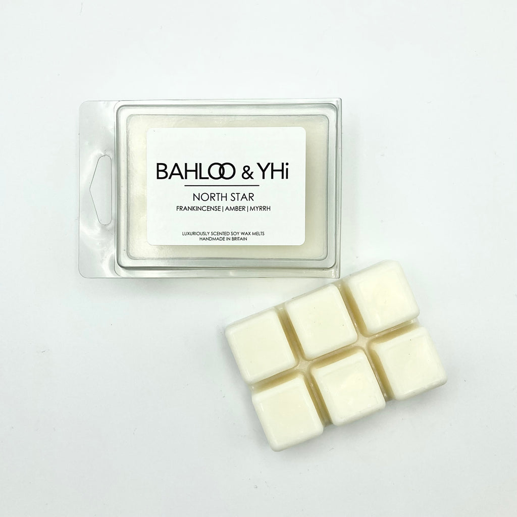 BAHLOO & YHI frankincense and myrrh wax melts. Made in Eastbourne, vegan and cruelty free. 